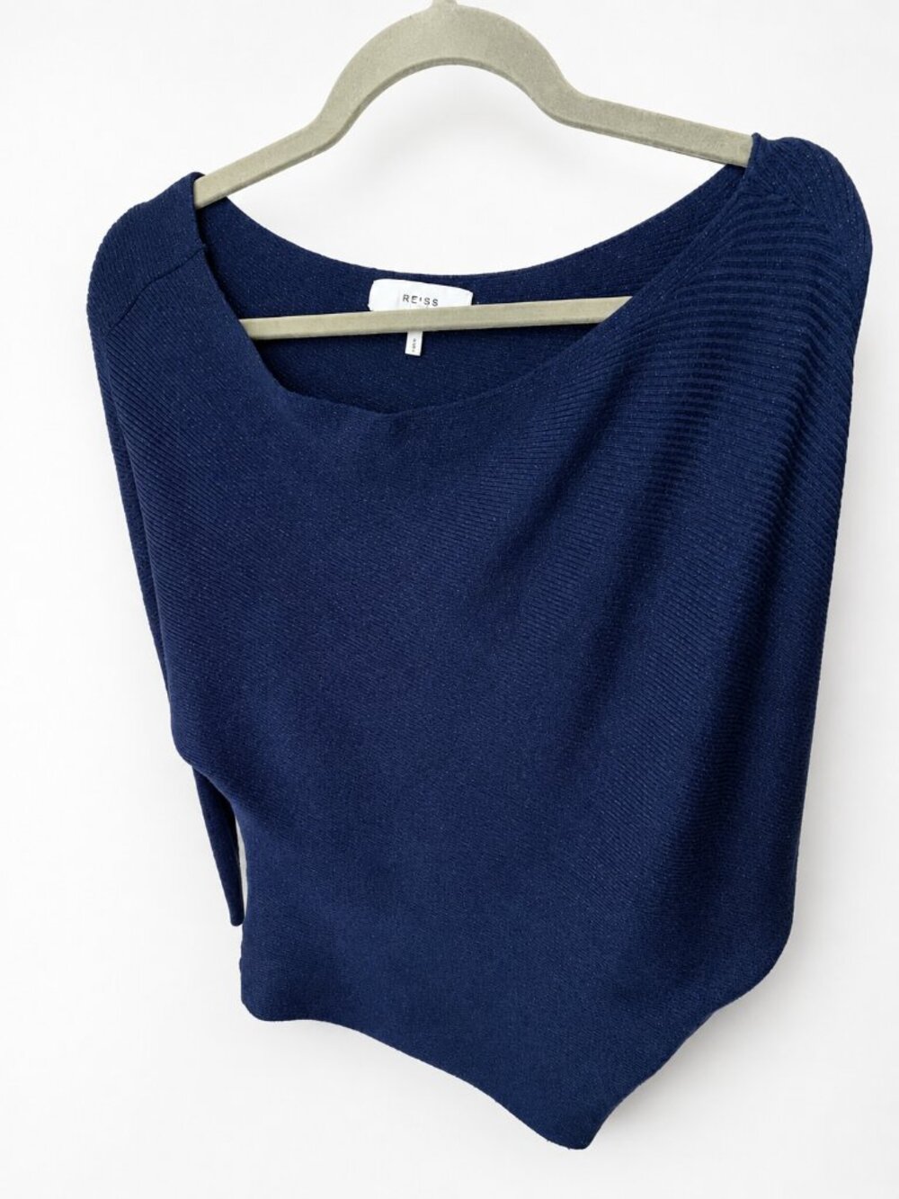 REISS Navy Knit Boat Neck Long Sleeve Sweater | Size Small | Classic Minimalist